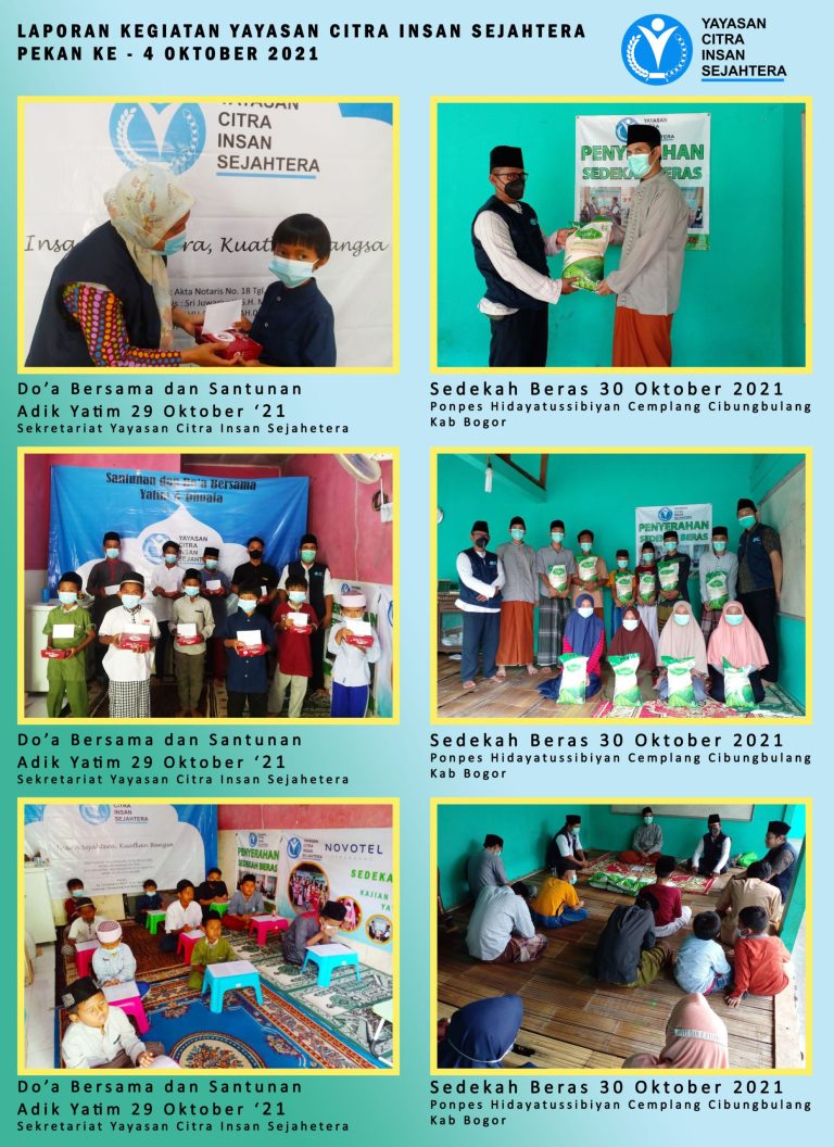 Read more about the article Laporan Kegiatan Penyerahan Sedekah Beras serta Santunan dan Do’a Bersama yatim 29 Oktober 2021 Yayasan Citra Insan Sejahtera