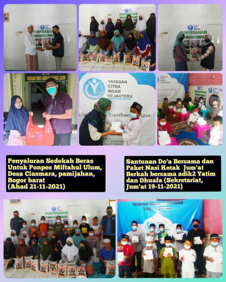 Read more about the article Laporan Kegiatan Sedekah Beras serta Santunan dan Do’a Bersama yatim 21 November 2021 Yayasan Citra Insan Sejahtera