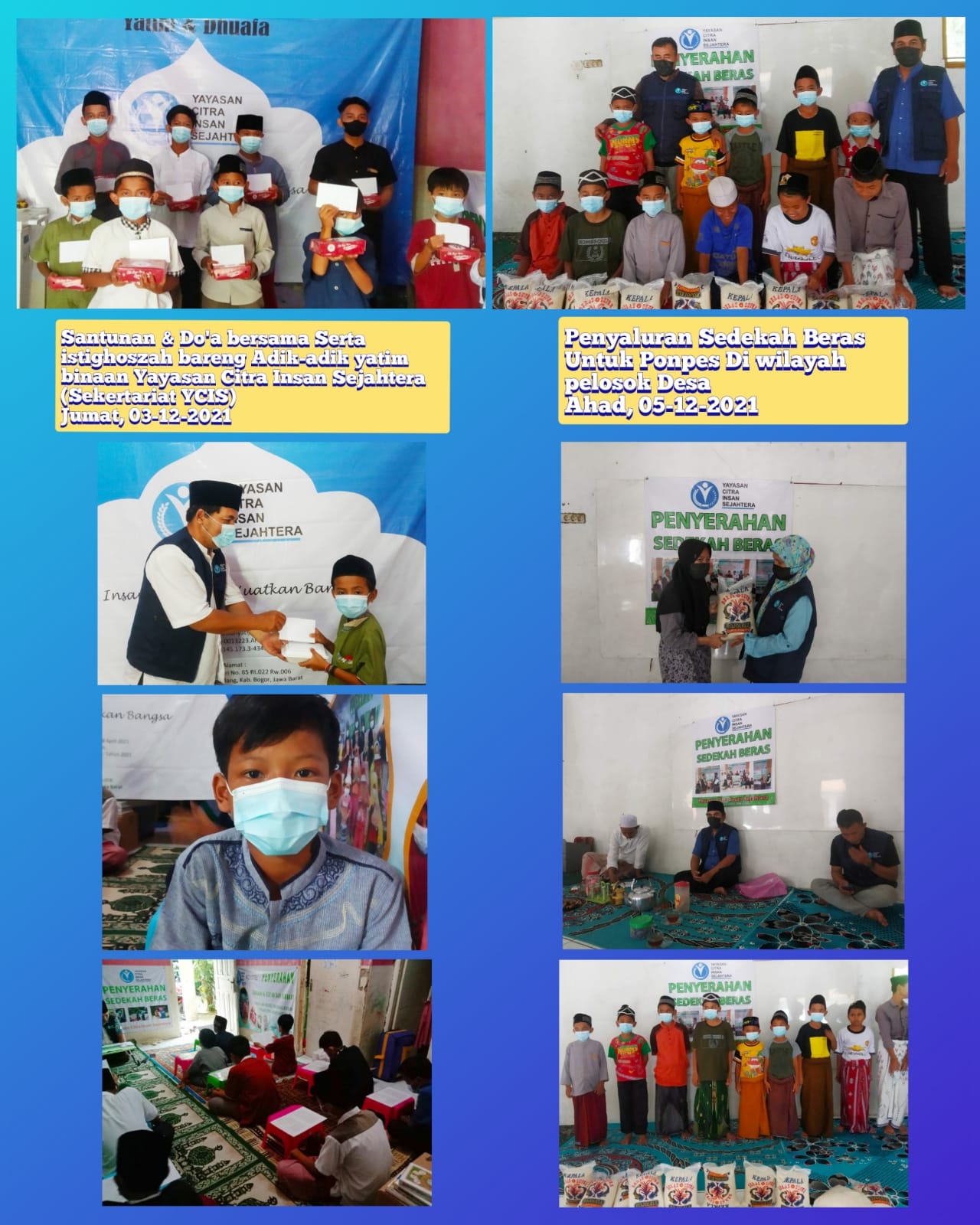 Read more about the article Laporan Kegiatan Sedekah Beras serta Santunan dan Do’a Bersama yatim 3 Desember 2021 Yayasan Citra Insan Sejahtera
