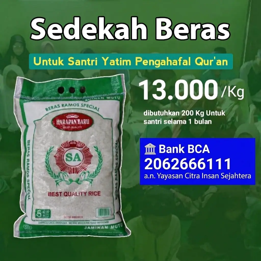 Read more about the article Sedekah beras untuk santri yatim penghafal Al quran